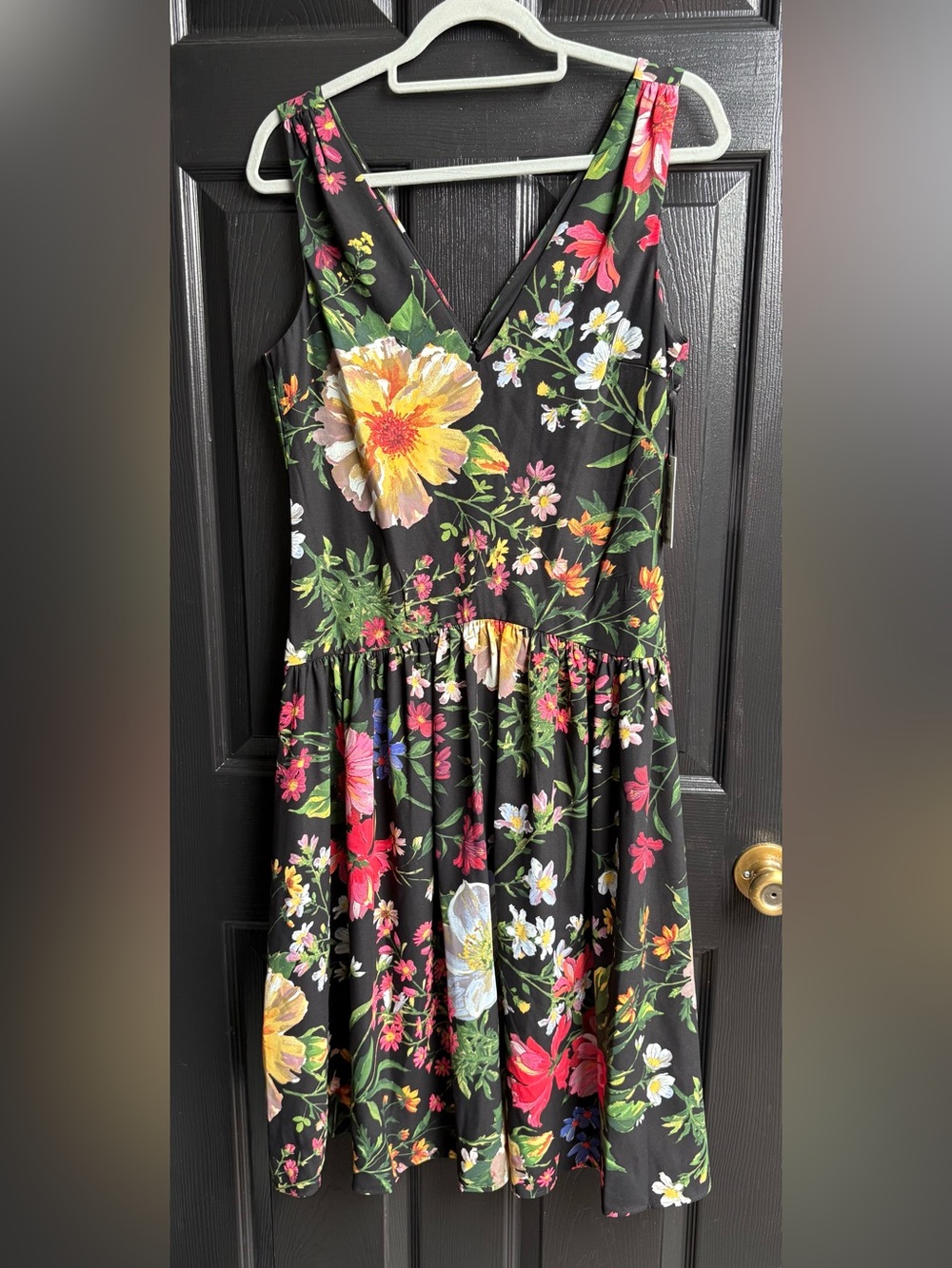 Kensie Black Floral V-Neck Sundress with Multicolor Blooms